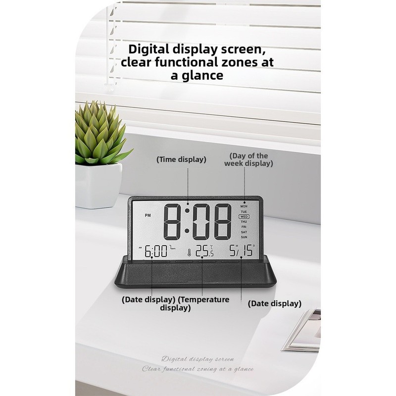 Snooze Alarm Digital Alarm Clock Compact Desk Size Time Date Week Display gallery