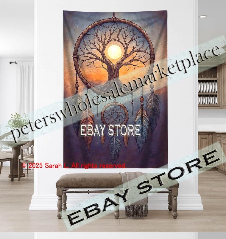 Tree Dreamcatcher tapestry 3D relief look nature spirit artwork 59X82 in