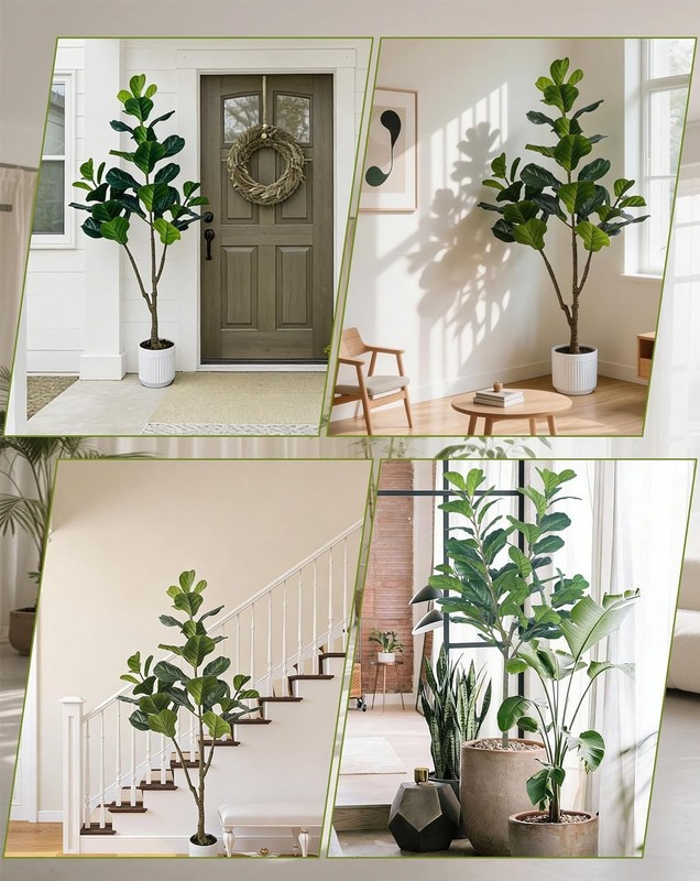 2Pcs 5Ft Artificial Fiddle Leaf Fig Tree Realistic Adjustable Branches Planter gallery