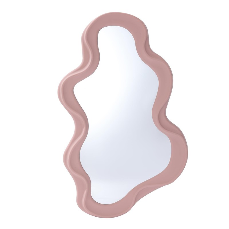 Funky Wavy Mirror 16"x10" Pink Irregular Wall Hanging Mirror Special-Shaped V...