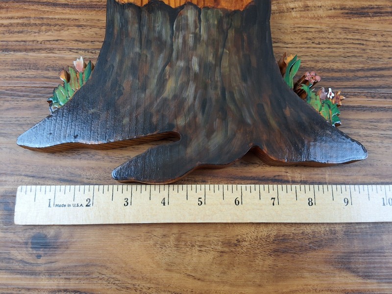 Vtg ONE OF A KIND Exquisite Painted SQUIRREL STUMP Wood Cut Plaque Wall Hanging gallery