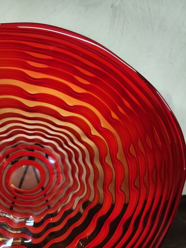 Hand Blown Glass Plate Swirl Murano Style Home Wall Decor Plate Red 16" Diameter gallery