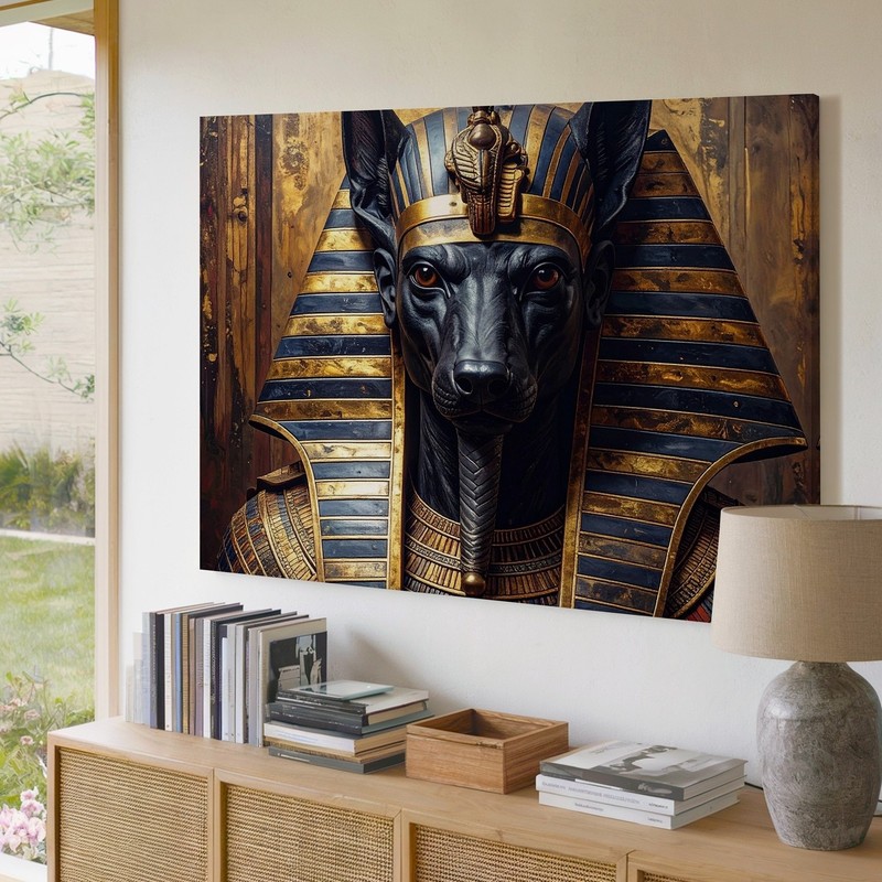 Wall Art Canvas a Front Facing Portrait of an Anubis Statue or Deity with the gallery
