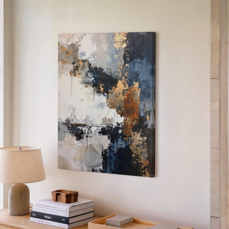Raw Texture Abstract Canvasindustrial-Inspired Art In Navy, Ochre & Beige Wall gallery