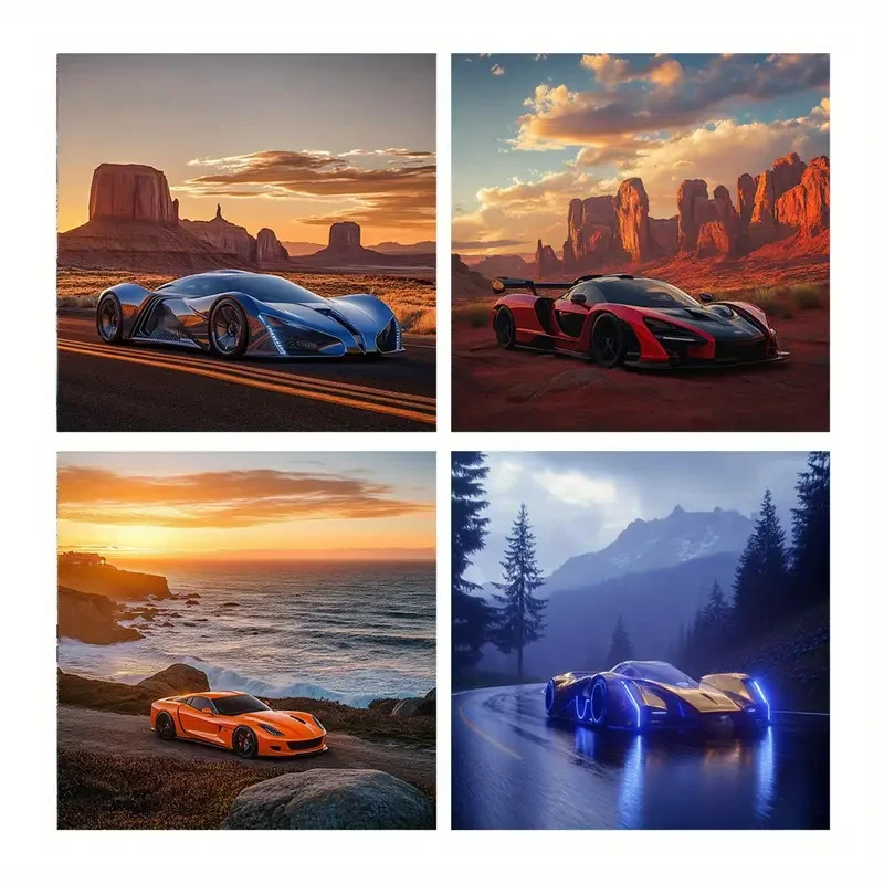 4pcs Exotic Sports Cars Wall Art Canvas Unframed/Framed