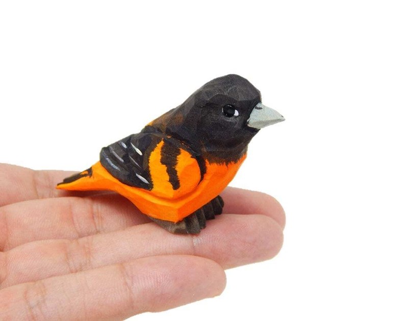 Oriole Bird Wood Handmade Figurine Statue Small Art Sculpture Decor Miniature