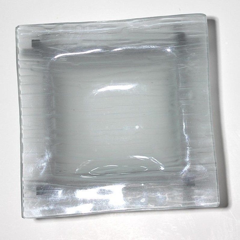 Translucent Glass Square Trinket Dish Tray with Metal Stand 6.5″ x 6.5″