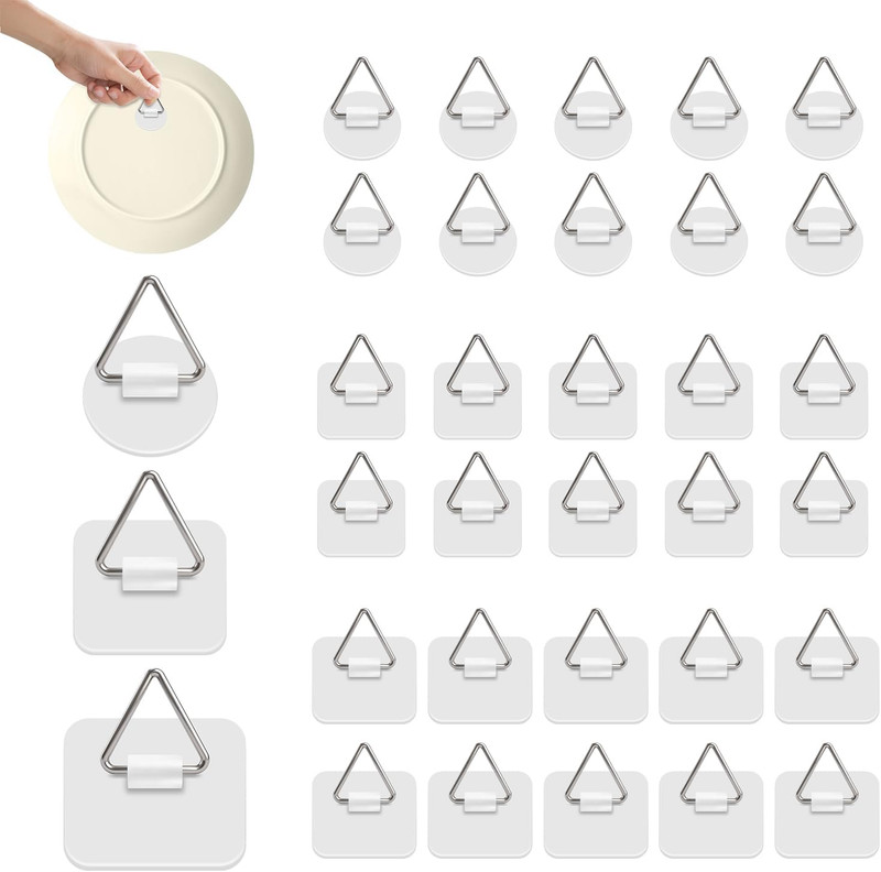 30PCS Adhesive Picture & Plate Hangers, No Nails Wall Hooks, Invisible Heavy Dut