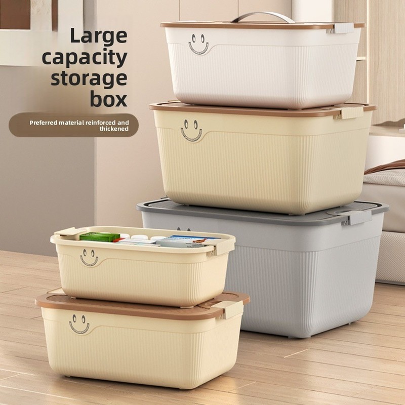 Plastic Storage Box With Lid Handle Stackable Clothes Toy Organizer Container fo