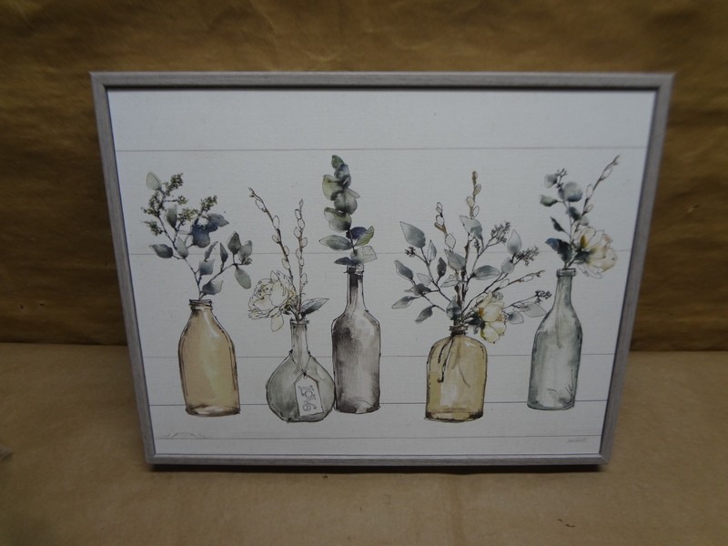Stupell Industries Bottles and Plants Farm Wood, Design by Anne Tavoletii 11X14