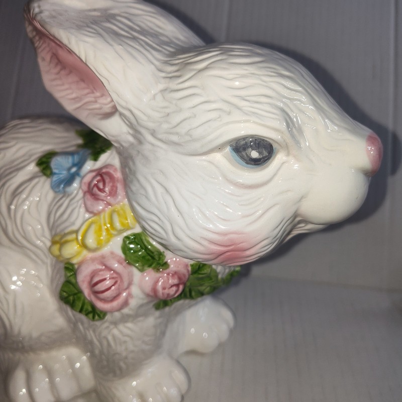 VTG 1990s Ceramic Bunny Statue Floral Pastel Decor Easter Rabbit Home 8.5" gallery