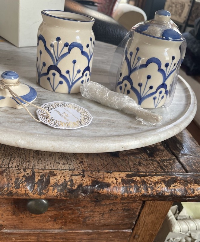 Set of Two Decorative Or storage Hand Painted Jars with Matching Lids And Spoons gallery