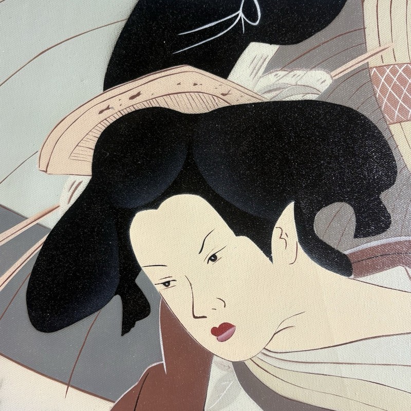 Japanese Style Print Business in the Rain Geisha Woman Umbrella 15x19 Canvas gallery