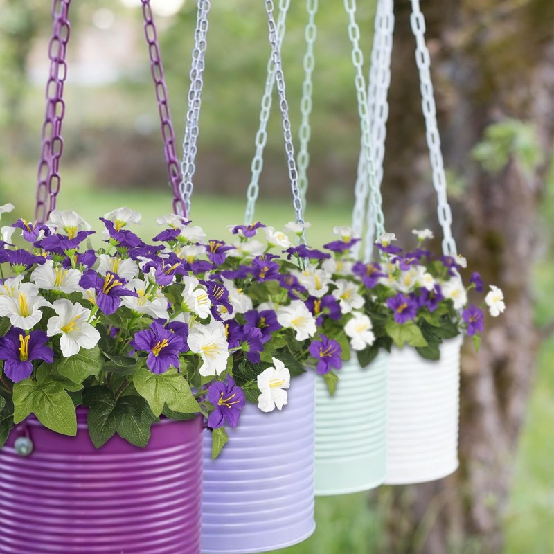 2 Pcs Artificial Flowers for Outdoors Fake Petunias Plants Outside Purple and... gallery