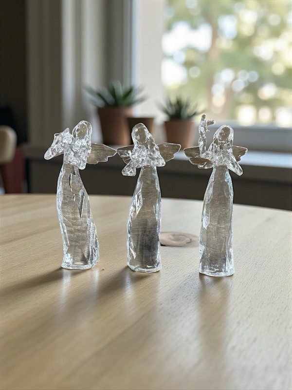 Icy Craft 7.5” Acrylic Winged Angel Figurine Set Heart, Star, Dove Christmas