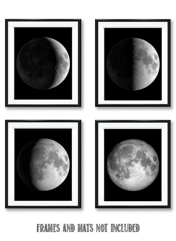 Moon Phases – Set of Four 8×10 Unframed Art Prints -Great Gift for Moon Observer