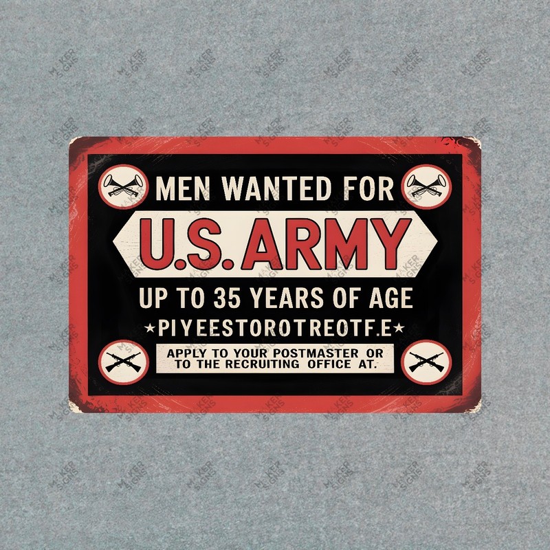 Vintage WWI US Army Recruitment Metal Sign Military History Decor Man #601663