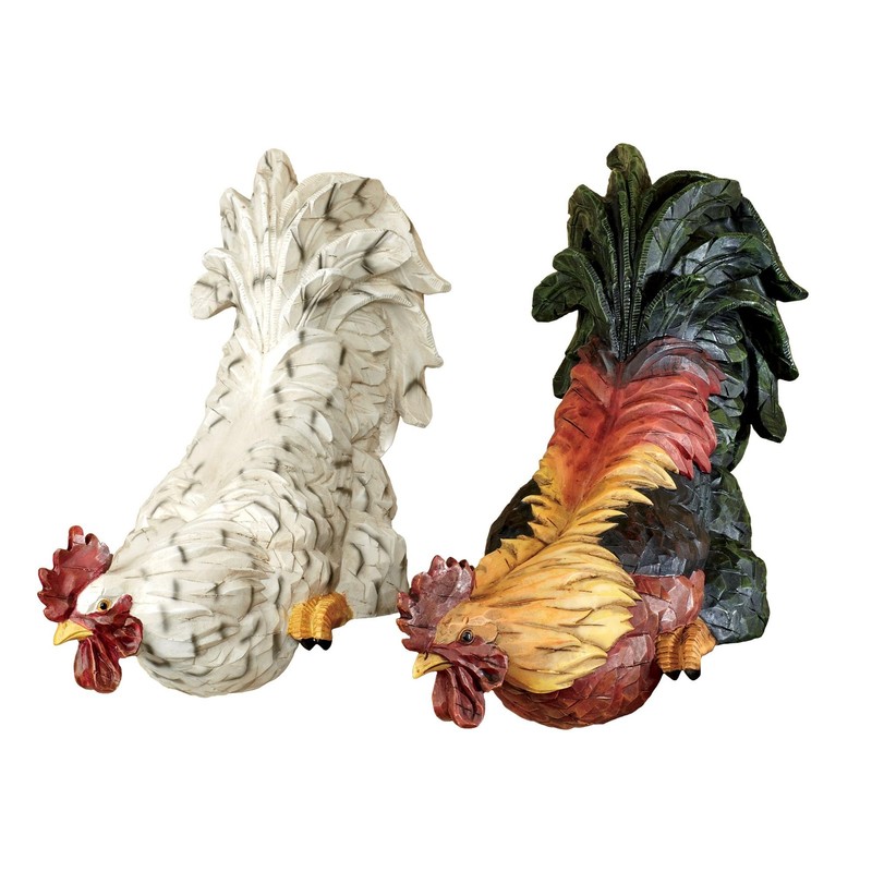 Content Rooster Shelf Sitter Set of – Resin – Green, Orange, Yellow, White, B…