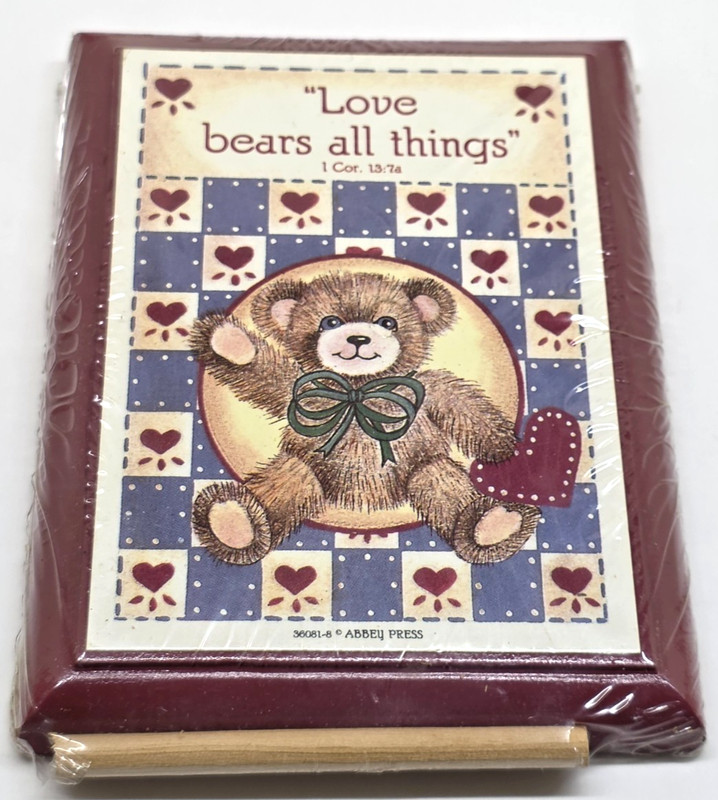 VTG Love Bears All Things 1 Cor 13:7 Teddy Bear Heart Mini Plaque Picture Abbey