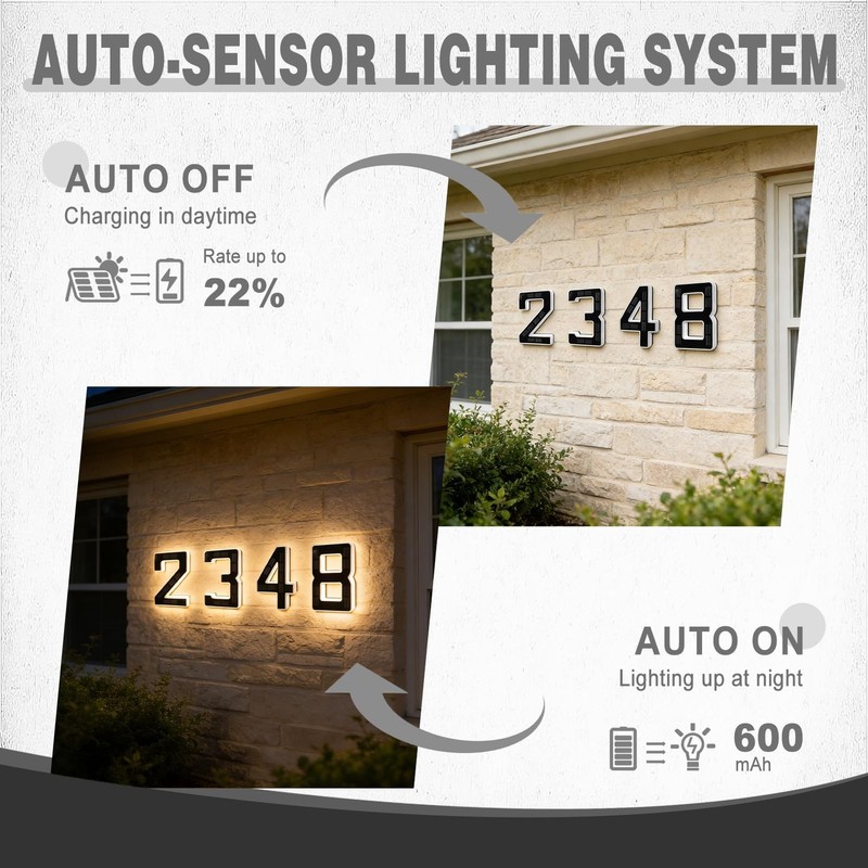 6.7 Inch Solar Lighted House Numbers for Outside, Light Up Waterproof LED Add... gallery