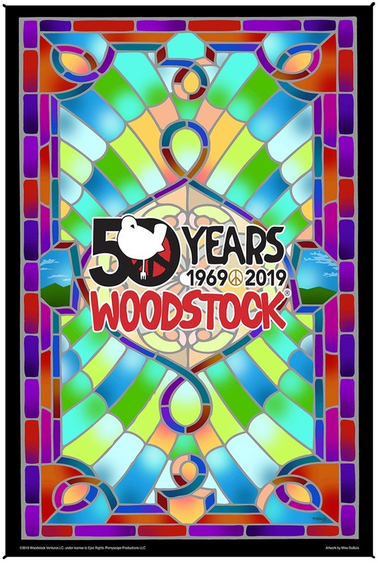 Woodstock Stained Glass 50th Anniversary Heady Art Print Mini Tapestry 30×45