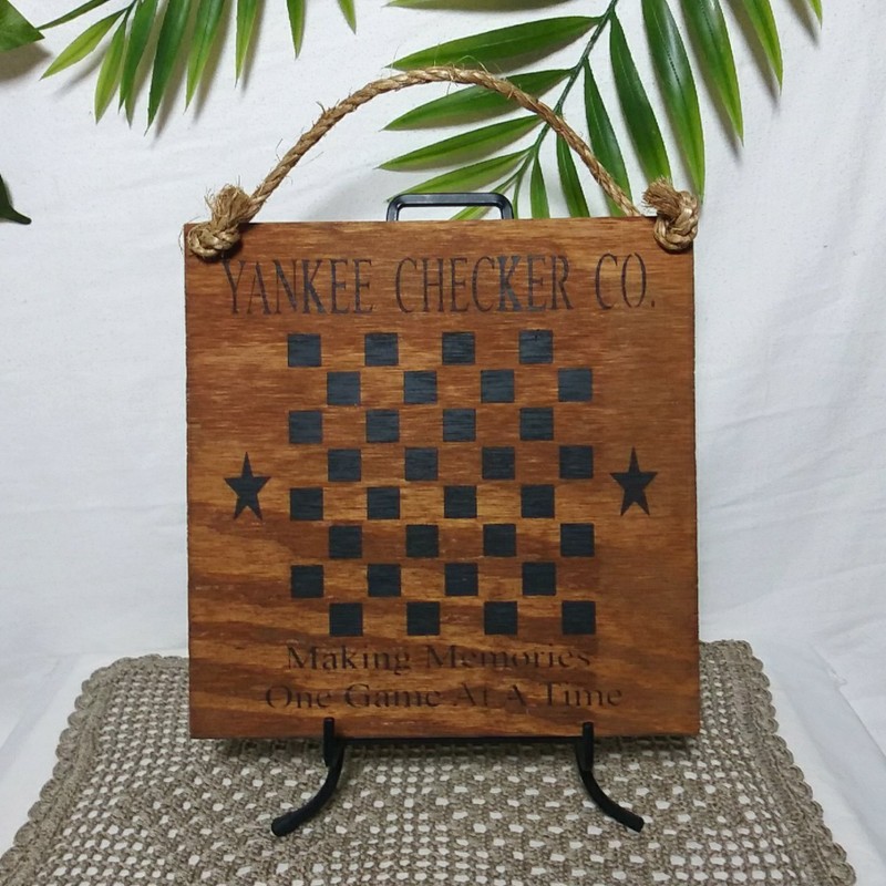 Primitive Rustic Country Folk Art Yankee Checker Board Wall Plaque 10″ Game Room