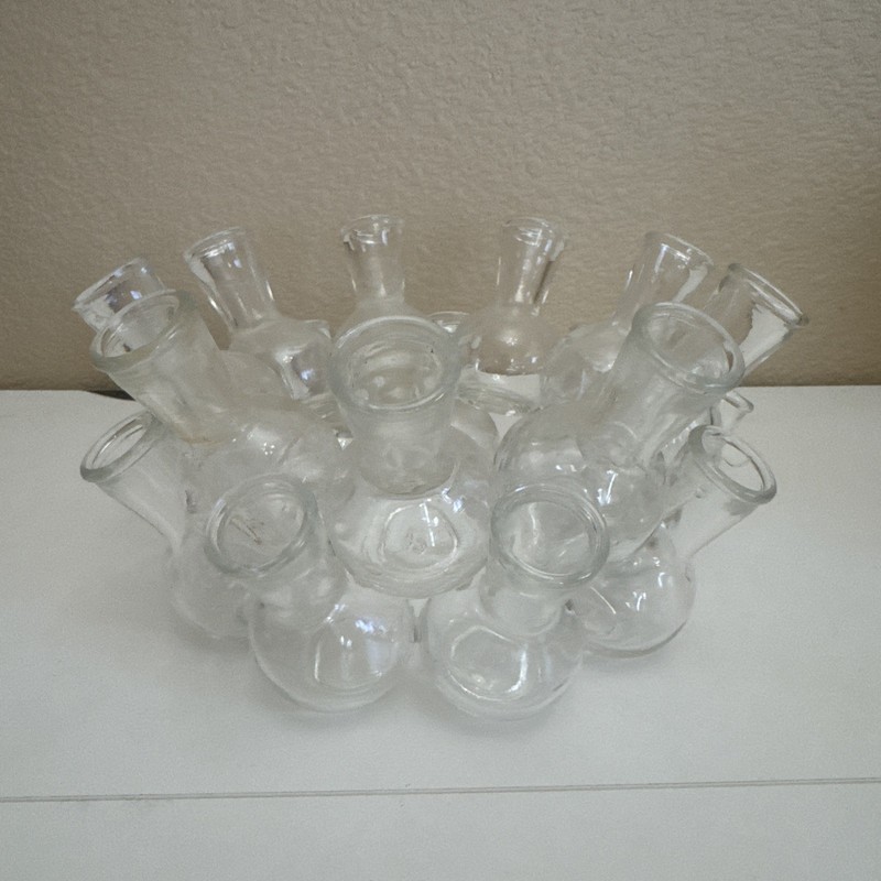 Vintage MCM Round 18 Cluster Glass Bud Vase / Plant Propagation Station Center