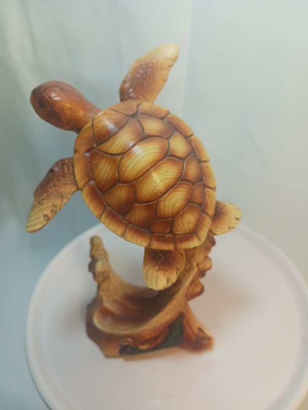 Faux Wood Resin Sea Turtle Statuette Beach Decor Nautical Ocean