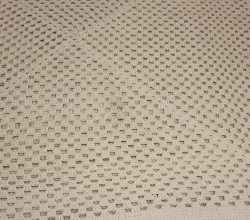 Off White Vintage Crochet Blanket, 49x49 in gallery