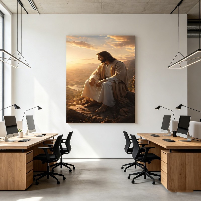 Jesus Sitting on Mountain Sunset Wall Art Print Religious Christian Home Decor gallery