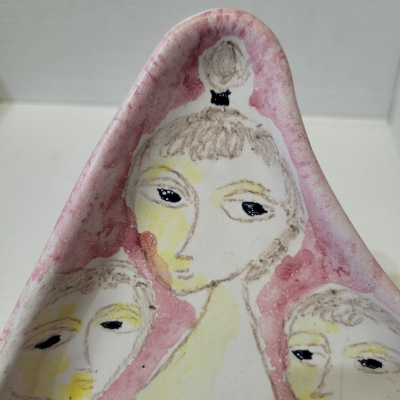 Italian Art Pottery Trinket Dish Figural Women Pink MCM Fantoni Style 9.5" gallery