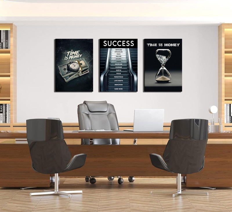3Pcs Framed Time Is Money Canvas Wall Art Office Wall Decor Inspirational Quo... gallery