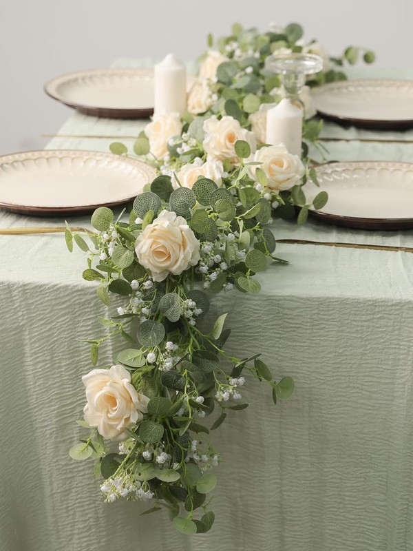 2PCS 5.91FT Artificial Eucalyptus Greenery with Flowers, Fake Rose Gypsophila gallery