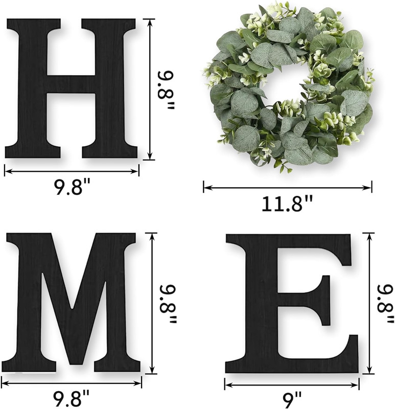 Wood Home Sign with Artificial Eucalyptus Wreath for O, Hanging Farmhouse Wall H gallery