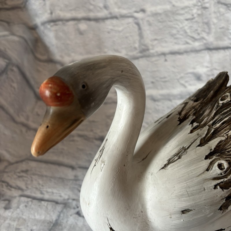 Lot of 2 Swan Decoy Primitive Woodland Cabin Decor Faux Wood Resin gallery