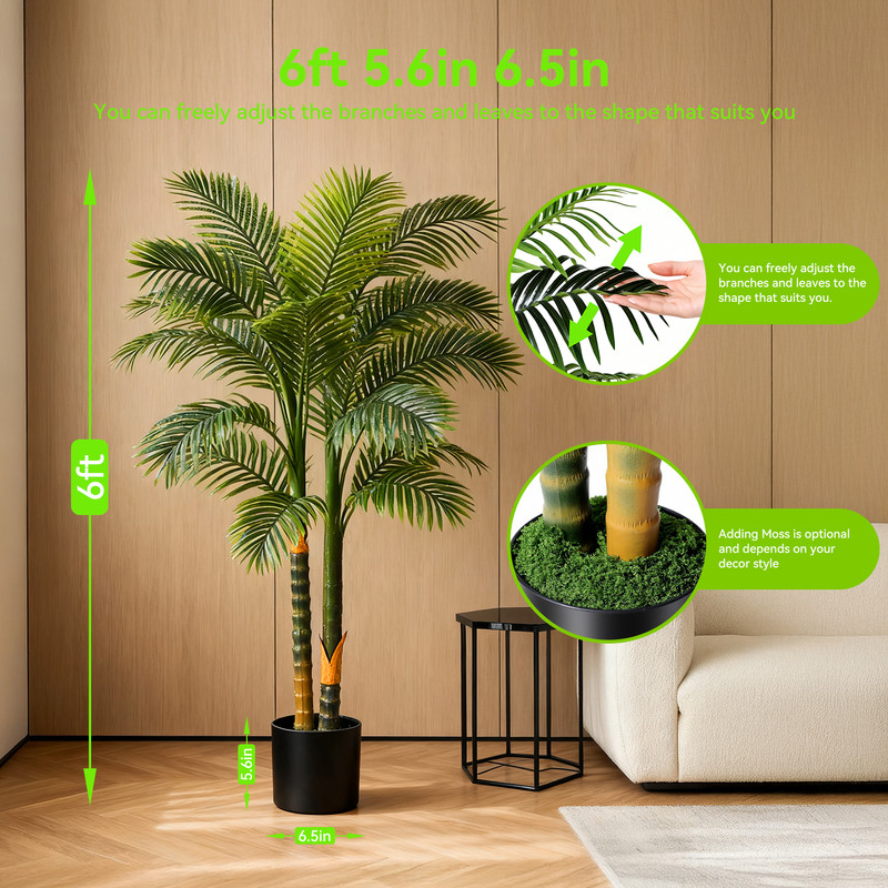 NOVAROOT 6FT Double Trunk Golden Cane Artificial Palm Tree Home Decor indoor gallery