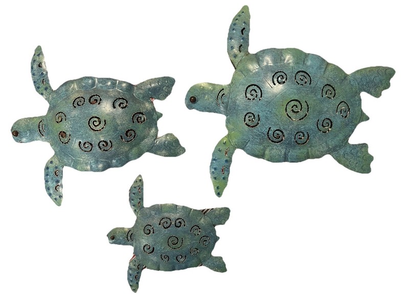 Blue Green Sea Turtle Indoor Wall Decor Art ~Set of 3~ Made of light metal
