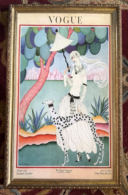 Vogue Art Framed Jan 15 1923 Cover Wall Baroque Fashion Lady & Dog