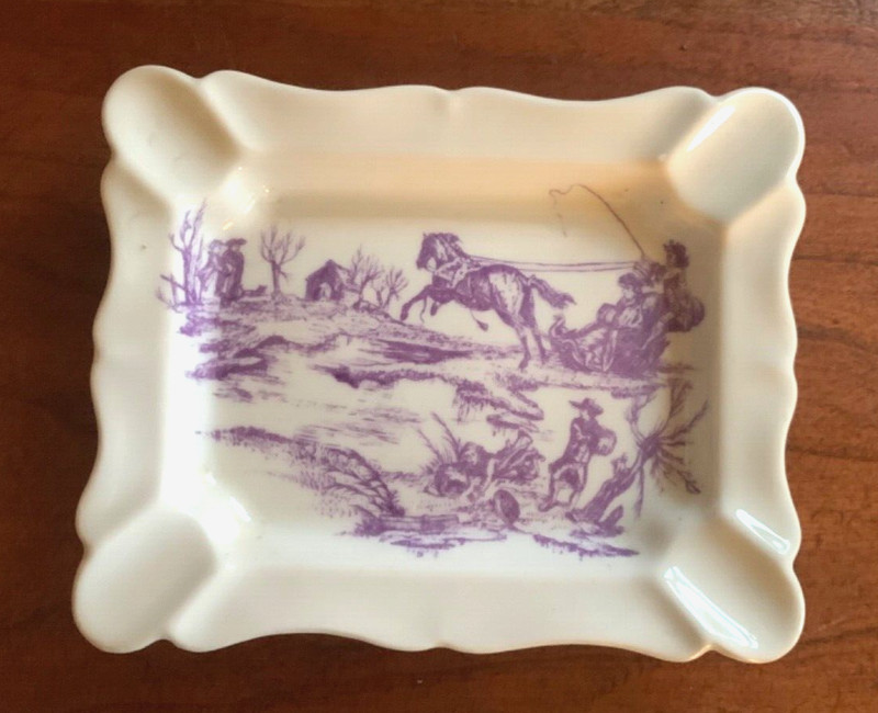 Vintage GDA HAVILAND LIMOGES Ashtray Trinket Dish Purple TOILE France Horse