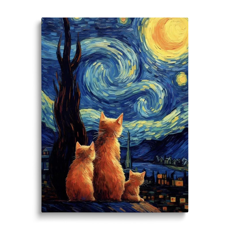Van Gogh Starry Night Cat Wall Art Black Cat Poster Cat Floral Print Gift gallery