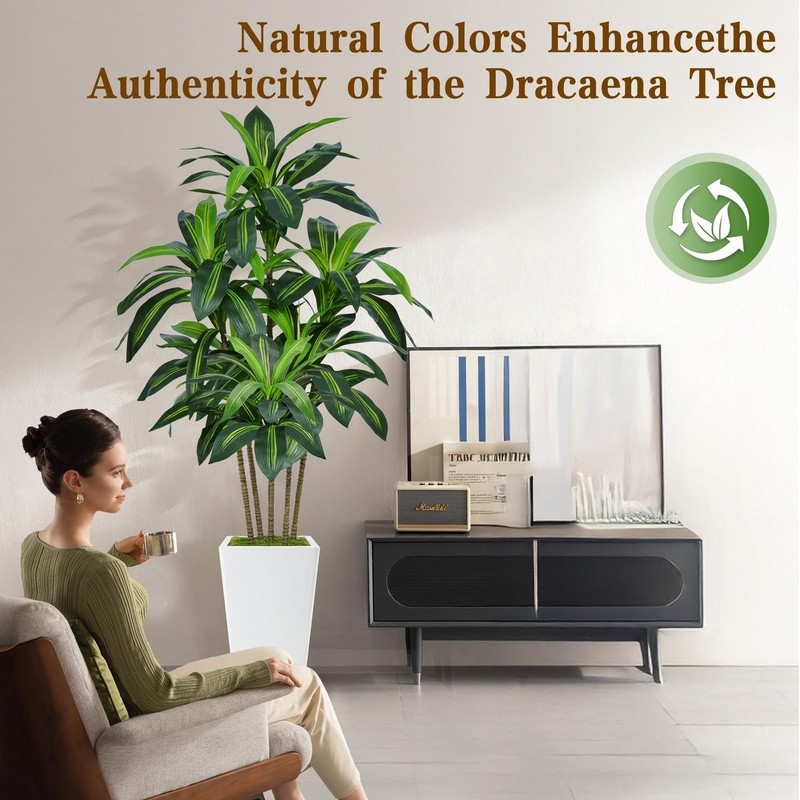 7FT Artificial Dracaena Tree, Fake Tree Indoor with White Tall Planter, Tall ... gallery