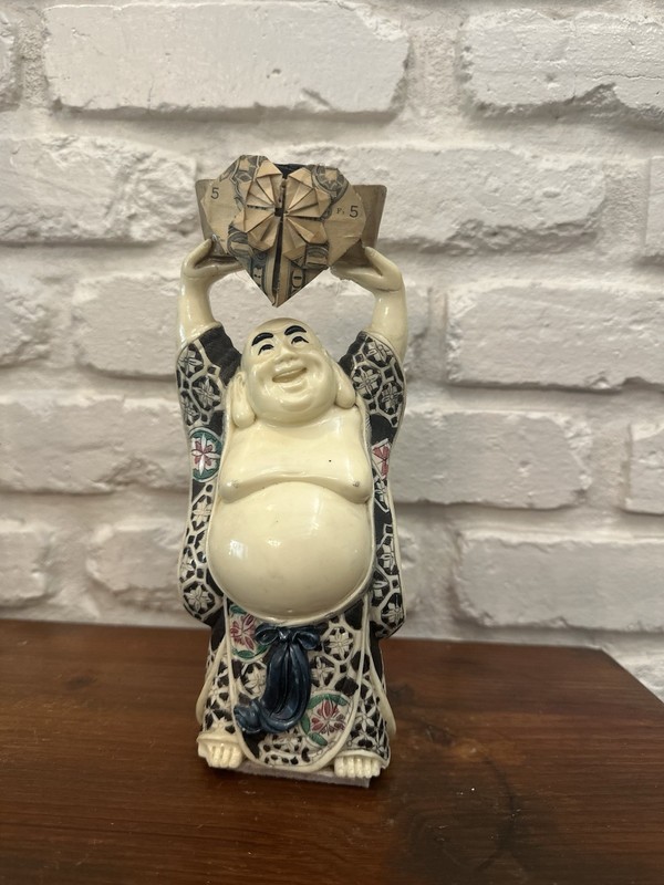 Happy Buddha with Golden Nugget Asian Statue. Heavy Hotei or Budai, $