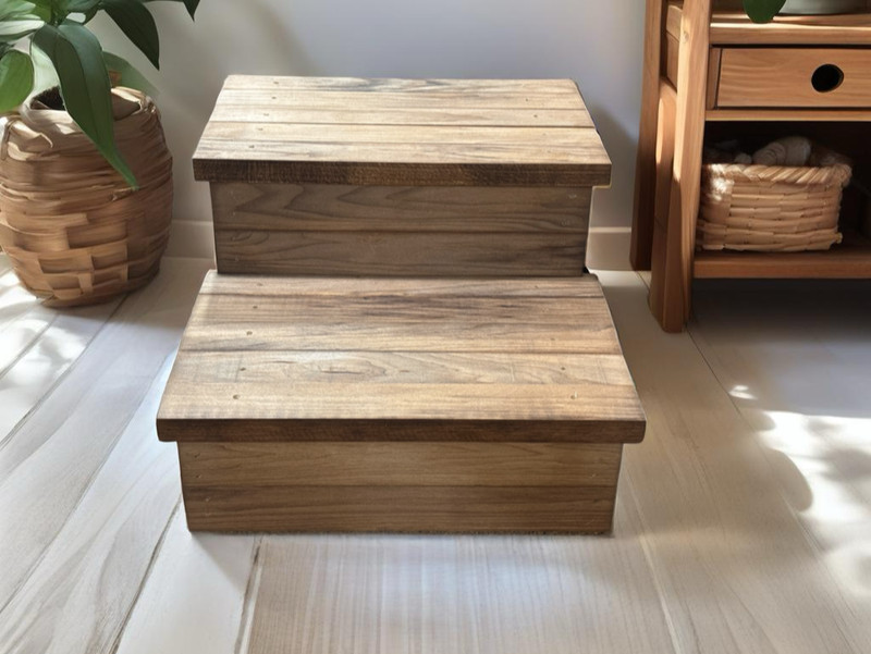 Rustic Early American Wooden Pet Stairs – 2 Step Dog & Cat Ramp for Couch or Bed gallery
