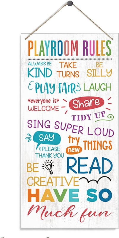 Playroom Rules Sign, Playroom Wall Art, Decorative Wood Hanging Wood Plaque, Kid
