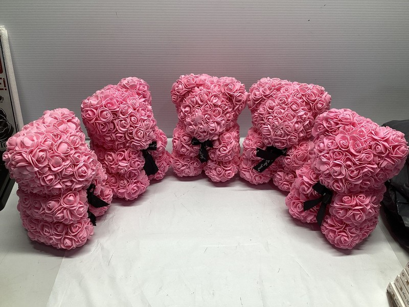 Pink Rose Teddy Bear W/”Just For You” Ribbon 9 in x 6 In x 6 in New Lot of 5