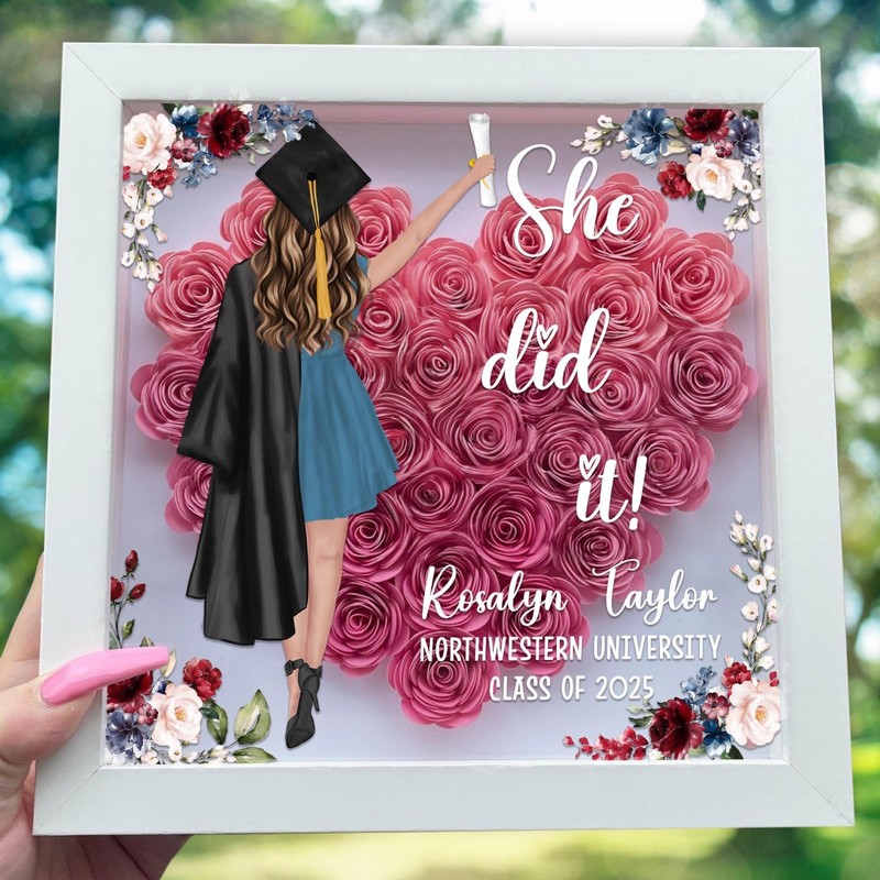 Personalized Graduation Flower Shadow Box Class of 2025 Keepsake High School Gif