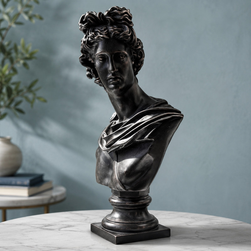 House Parts Apollo Bust Sculpture Black Plaster Greek Roman 24” Decor
