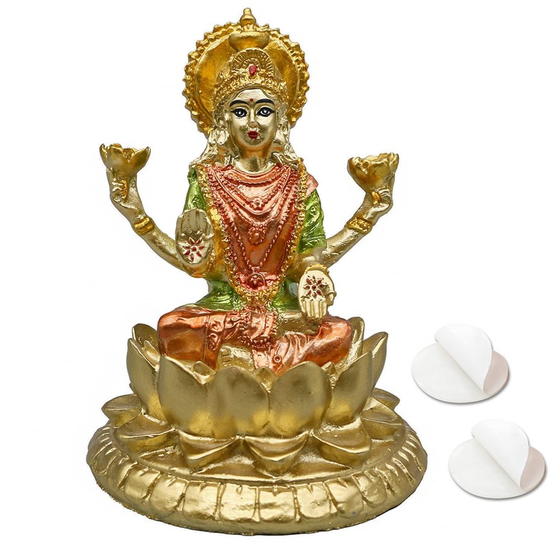 Hindu Goddess Lord Laxmi Statue – 4.4″ H Gold Indian God Lakshmi Figurine fo