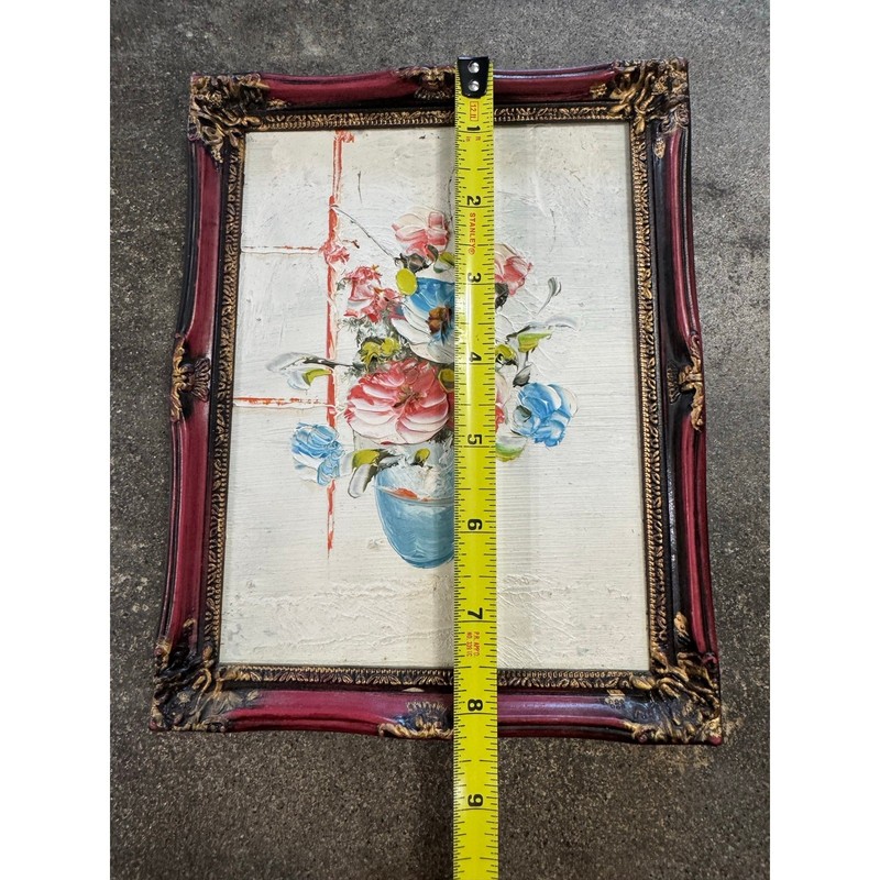 Vintage Framed Still Life Impasto Oil Painting Floral Bouquet Flowers Blue Vase gallery