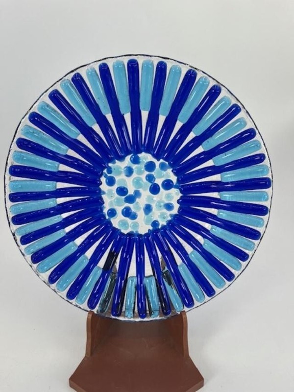 Murano Style Decorative Plate 7″ Textured Green and Blue Design No Damage